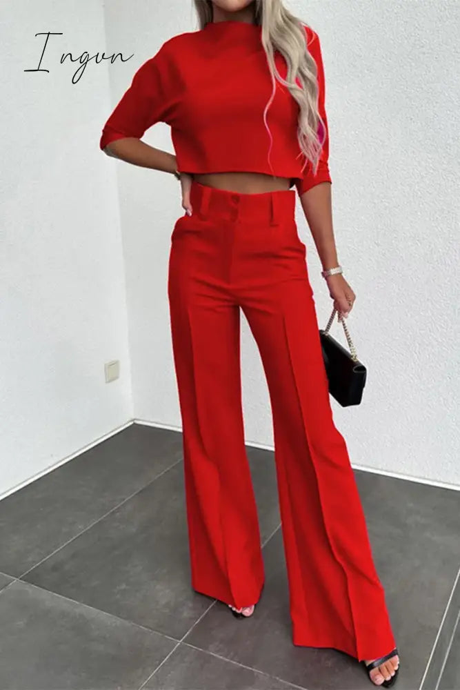 Ingvn - Casual Solid Pocket Half A Turtleneck Half Sleeve Two Pieces