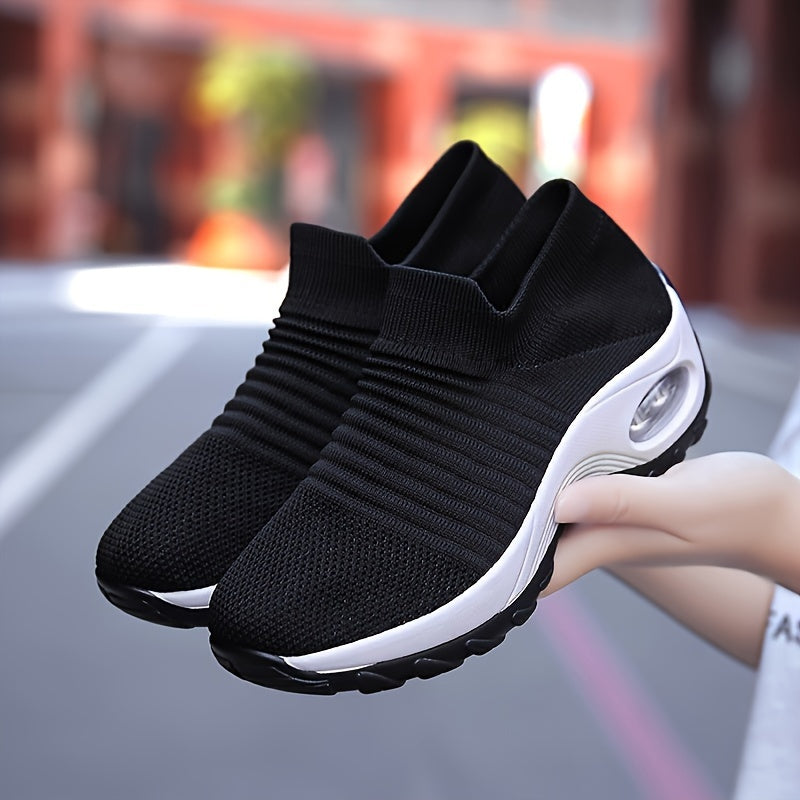Womens Solid Color Chunky Low Top Sneakers - Breathable, Lightweight, Slip-On Shoes with EVA Insole and PU Sole - Perfect for Casual Outdoor Activities All Season