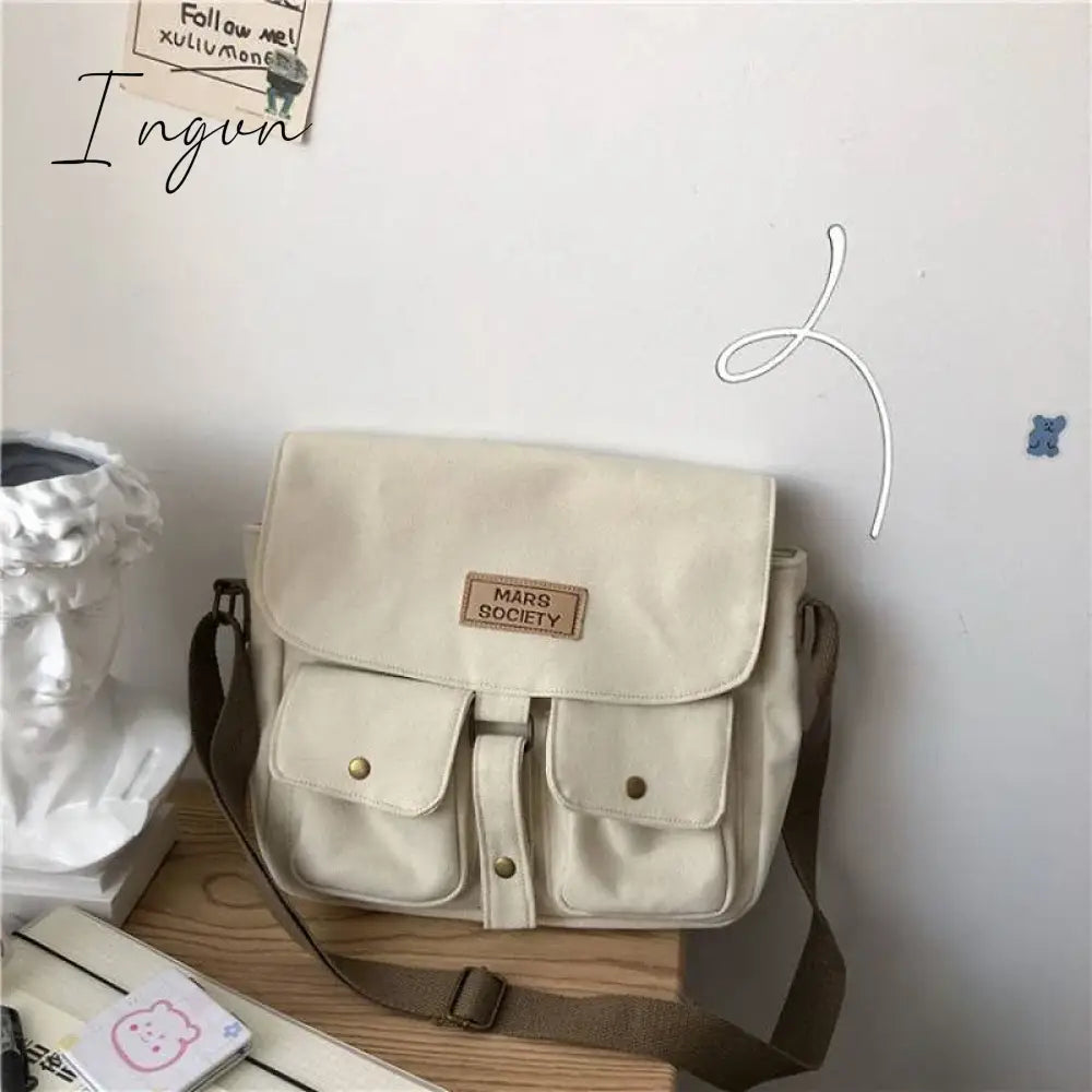 Ingvn - Top Canvas Bag Youth Ladies Messenger Bag Female Students Handbags Shoulder Bag Solid Color Letter Crossbody Bags for Women  Bag