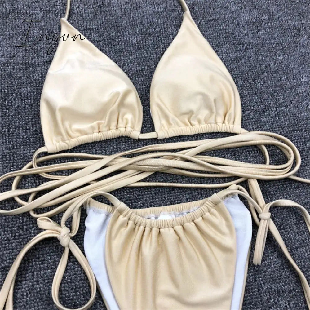 Ingvn - Sexy Brazilian Thong Bikini Mujer Swimwear Women Bandage Solid Swimsuit Micro Bikini Set Summer Beachwear Swim Suit