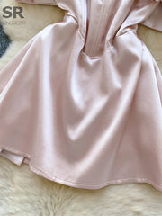 Birthday Party Satin Dress Women Sleeveless Off Shoulder Zipper Design Bodycon Senior Sexy Fashion Bow Mini Dresses
