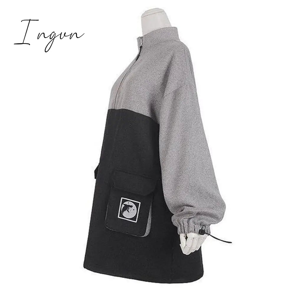 Ingvn - Retro Vintage Women Gothic Girls Punk Mini Dress High Waist Long Sleeve Hat Collar Sexy Gry Black Lolita Plus Size Jurken