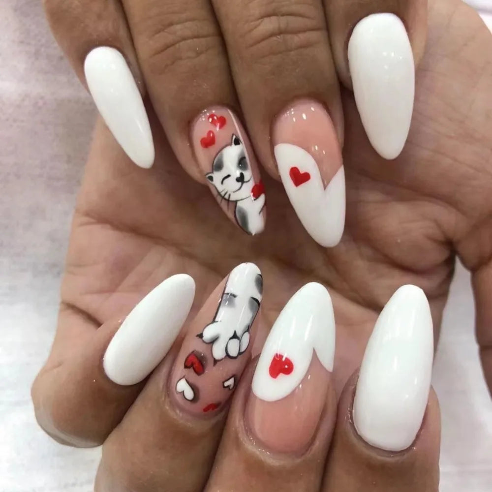 24pcs Long Almond False Nails French Pink Cloud Star Press on Nails Fake Nails DIY Manicure Detachable Gradient Flash Nail Tips