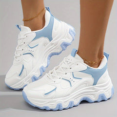 Plus Size Women's Comfortable Low Top Platform Sneakers, Casual Lace Up Outdoor Shoes