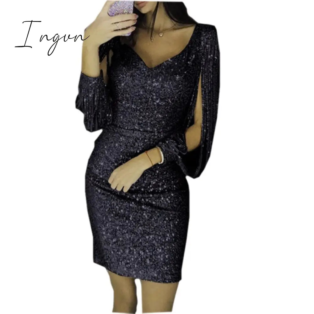 Ingvn - Spring Autumn Solid Women's Tunic Lady Evening Party Dresses Off Shoulder High Waist Long Dress Elegant Sexy Club Vestidos