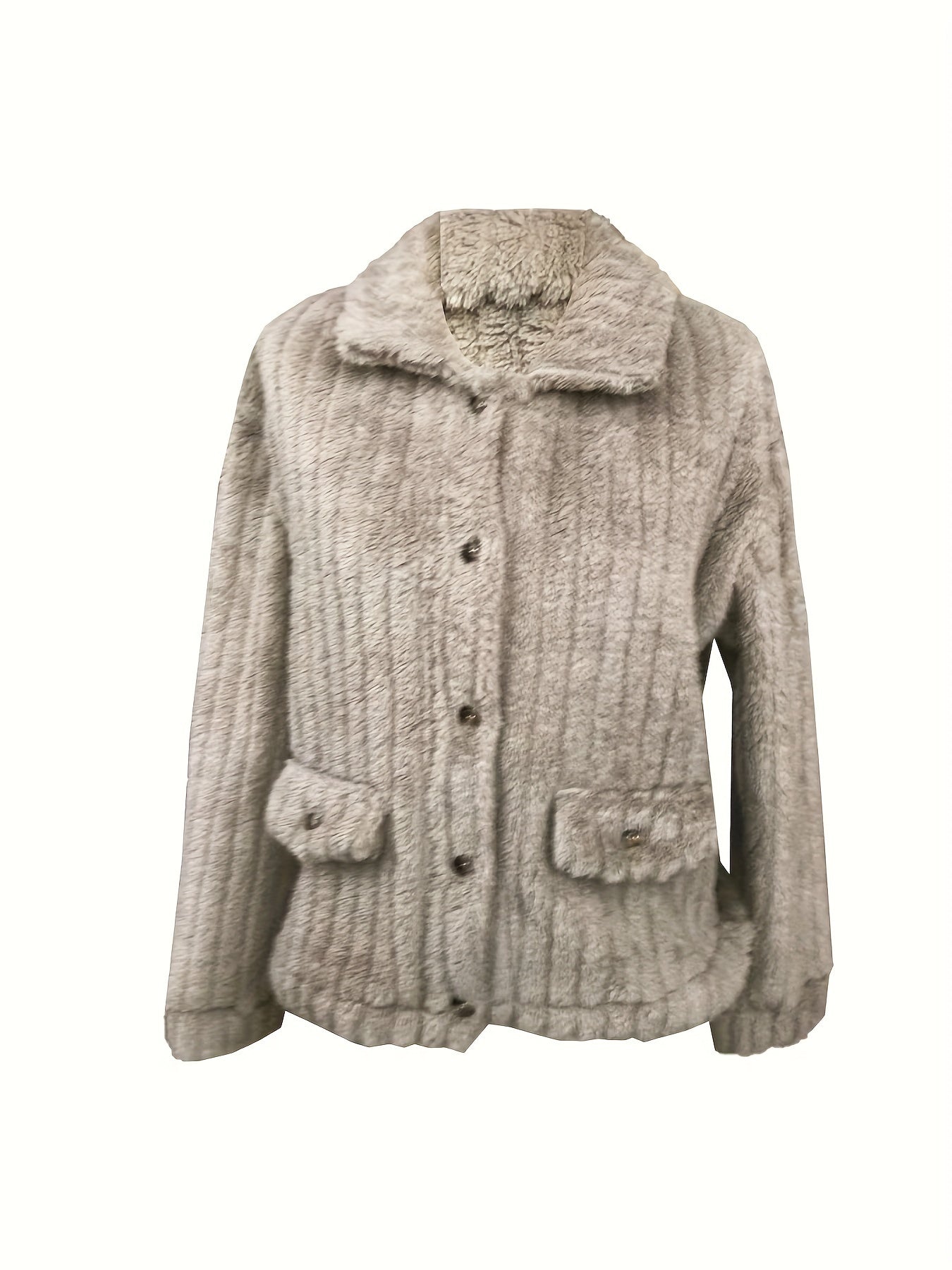 Warm and Cozy Women's Casual Solid Long Sleeve Button Front Teddy Coat for Winter Outerwear