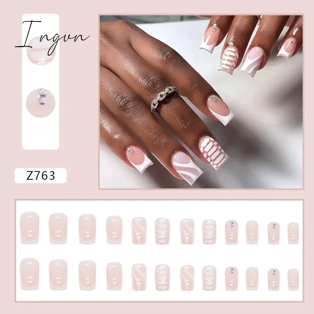 24pcs/Box Gradient Nail Art Patches False Nails Short Square Nail Blue Starry Glitter Teardrop Diamond Fake Nail Tips