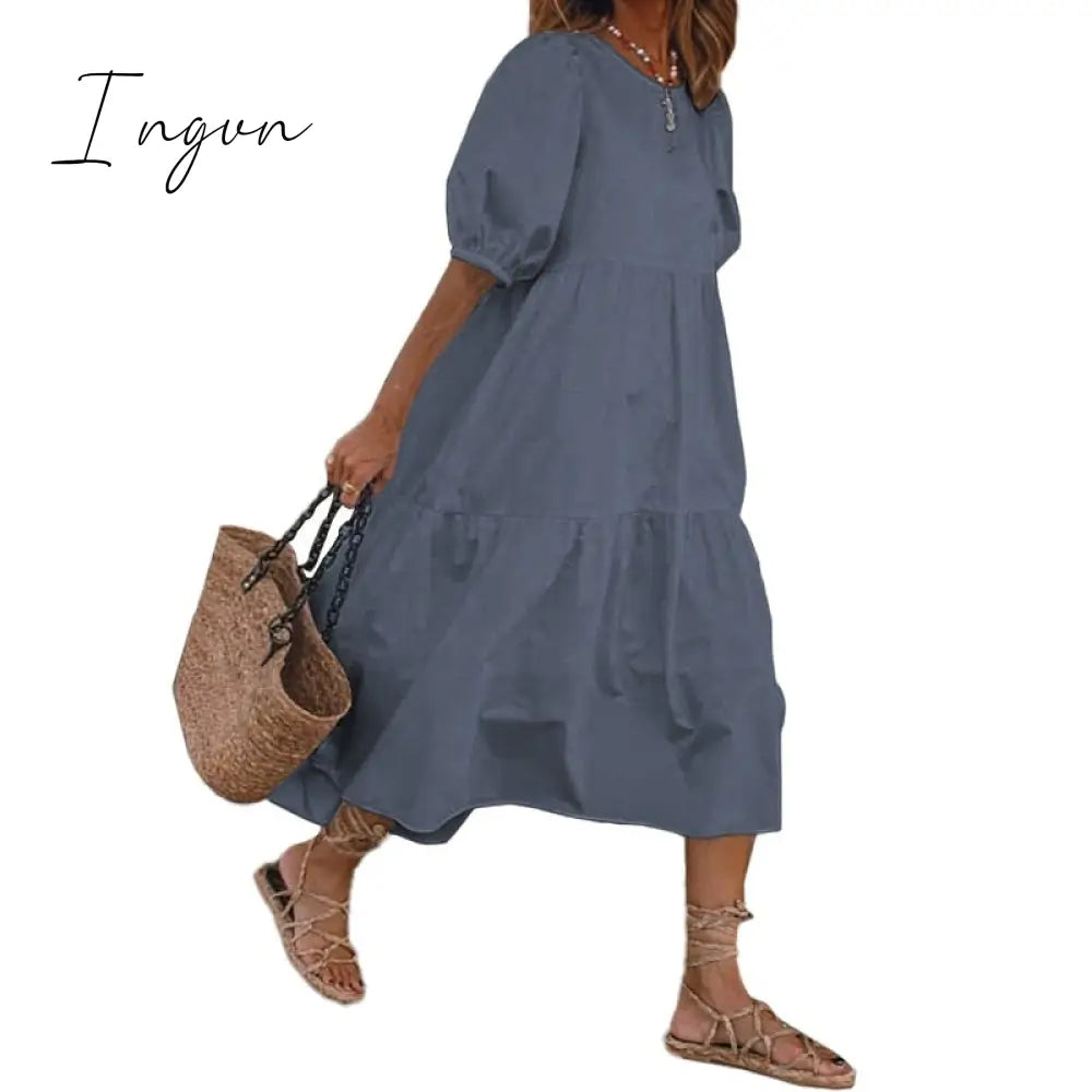 Ingvn - Summer Dress Elegant Party Mid-Calf Dress Women'Summer Sundress Bohemian Beach Sundress Casual Vestido Plus Size