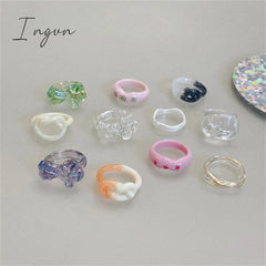 Trend Irregular Colorful Chic Pink Flower Ring for Women Fashion Y2K Cute Resin Ring Statement Aesthetic Jewelry Friend Gifts