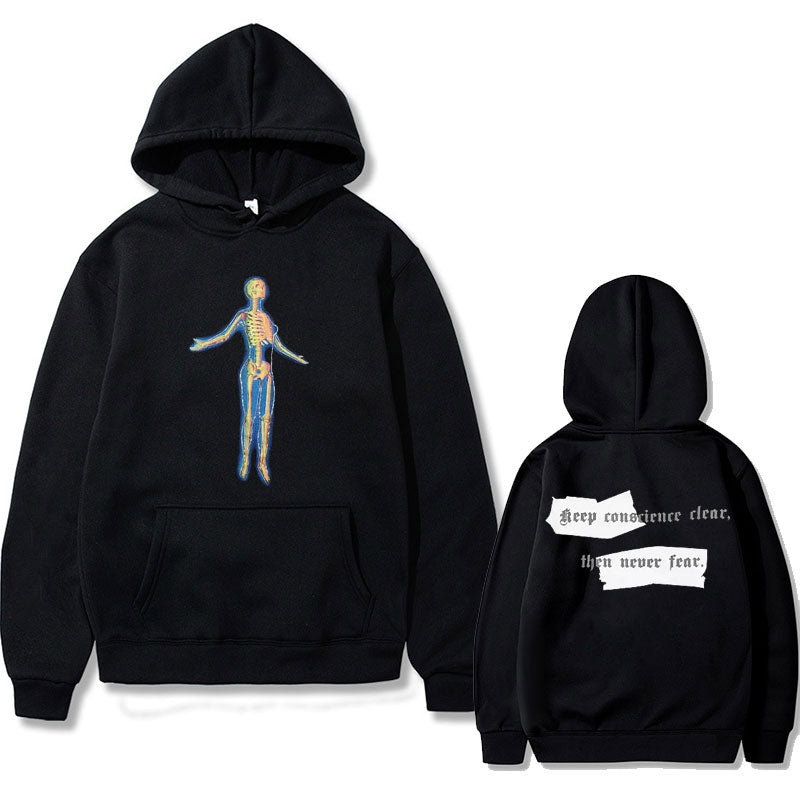 Voguable Hot Sale Fashion Creativity Design Skeleton Graphic Print Hoodie Men Women Fleece Cotton Hoodies Man Hip Hop Style Sweatshirt