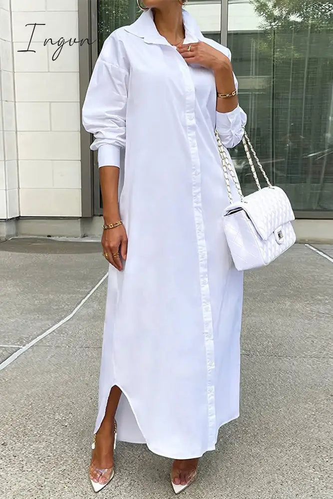 Ingvn - Casual Buttons Long Sleeve Shirt Dress Dresses(5 Colors)