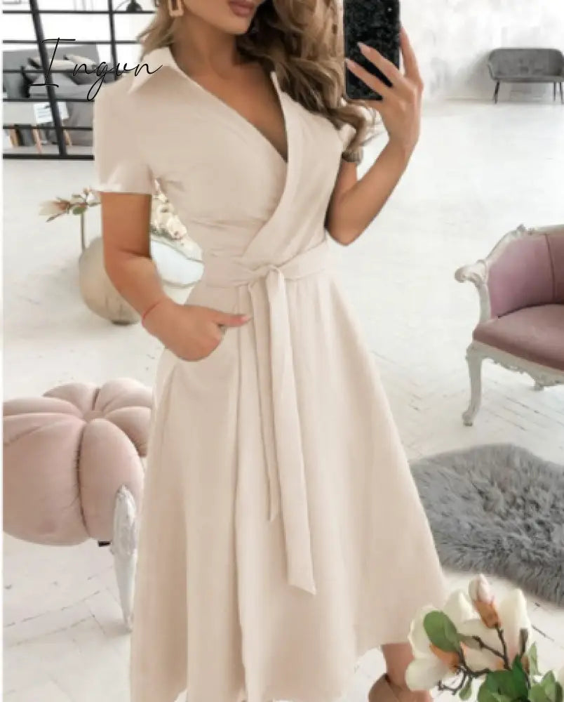 Ingvn - Spring and summer fashion plus size ruched dress long-sleeved V-neck print bag hip dress women's clothing dress for women