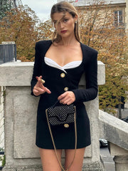 V Neck Mini Dress For Women Autumn Fashion High Waist Elegant Dresses Femme Office Street Slim Temperament Dress Woman
