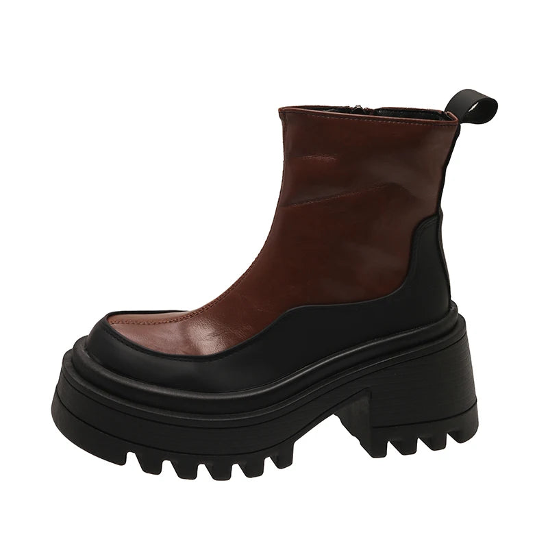 Ingvn  Vintage Punk Style Women Ankle Boots Fashion Modern Short Booties Ladies Elegant Thick Heels Botas Mujer
