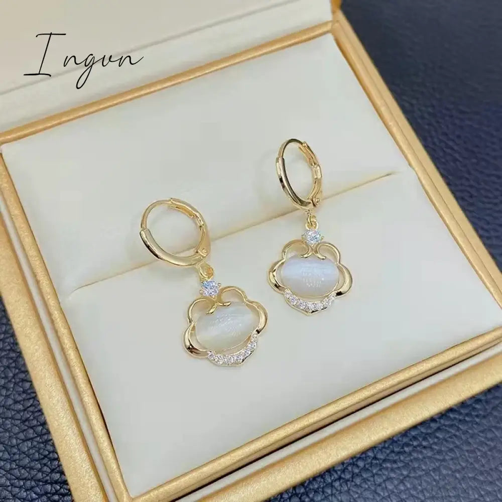 New Luxury Zircon Water Drop Earrings for Women Korean Fashion Rhinestone Opal Flower Geometrical Earring Girl Unusual Jewelry
