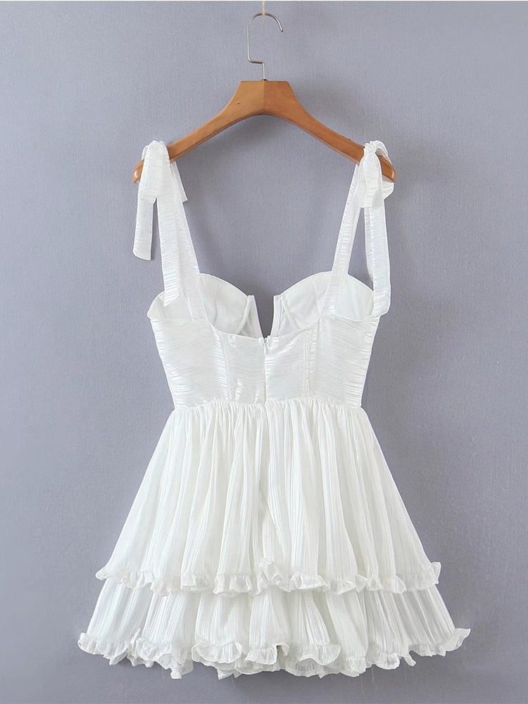 Fashion Women Spaghetti Strap Ruffle Cake Chiffon Dress Sexy Ladies Floral Print Holiday Party Mini Dress Summer Robe
