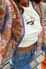 Ingvn - Street British Style Floral Patchwork Mandarin Collar Outerwear
