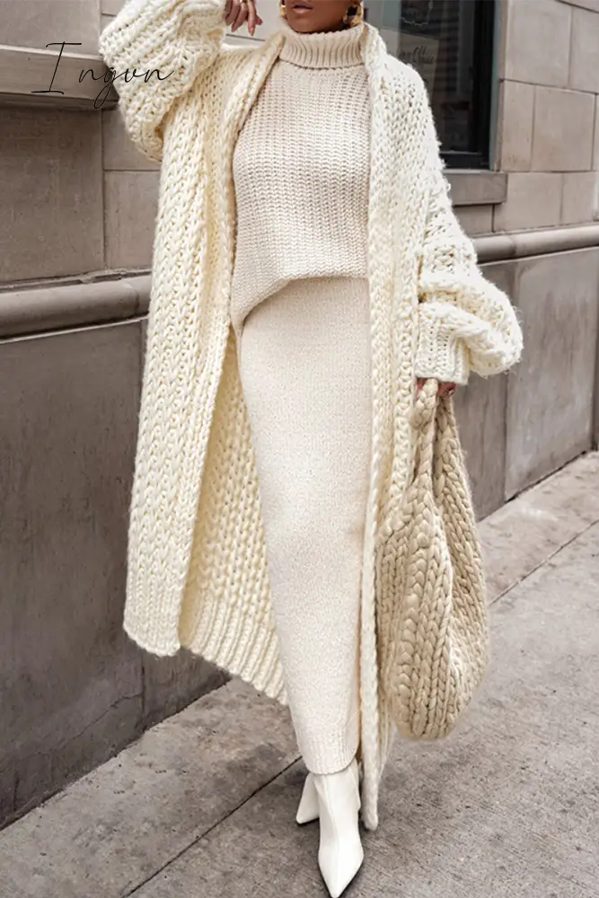 Ingvn - Casual Solid Weave Cardigan Collar Outerwear