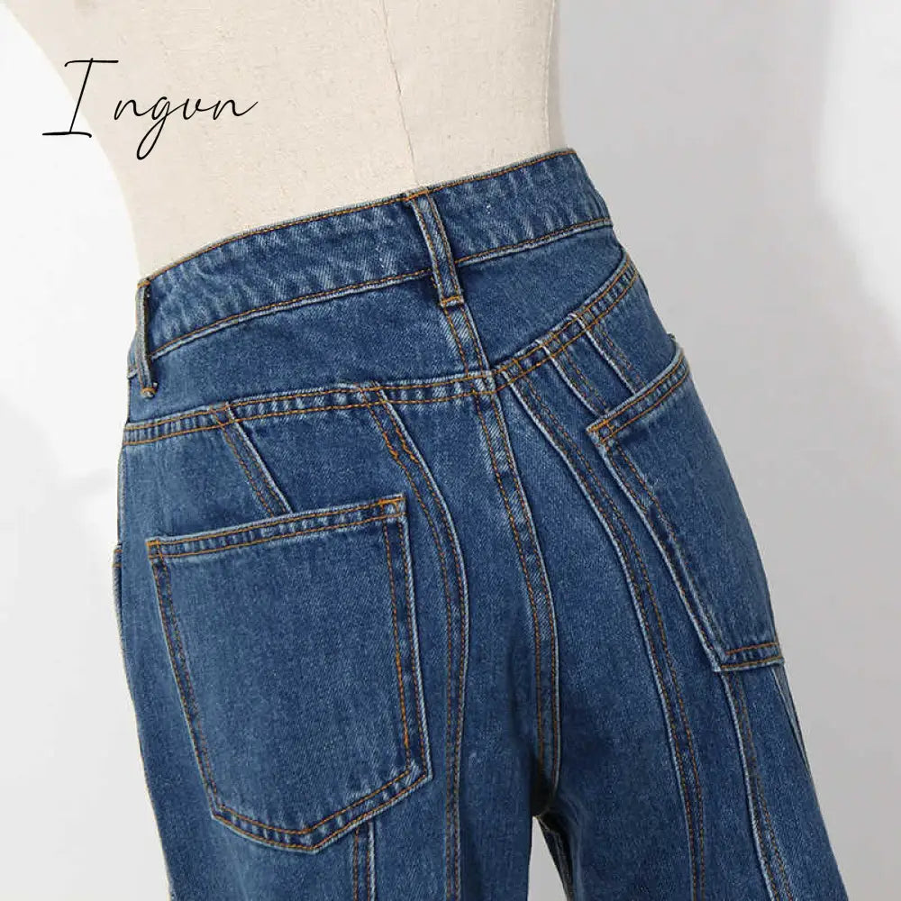 Ingvn - Asymmetrical Spliced Oblique Waist Placket Trousers New Loose Fit Pants Women Fashion Tide Spring Autumn