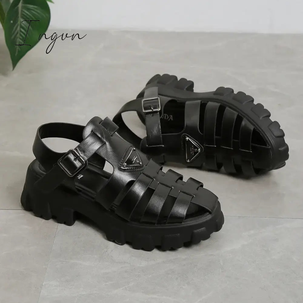 Ingvn - 2024 Fashion Gladiator Women Narrow Band Cross-tied Platform Square Heel Peep Toe Rome Design Sexy Mature Shoes Ladies Female