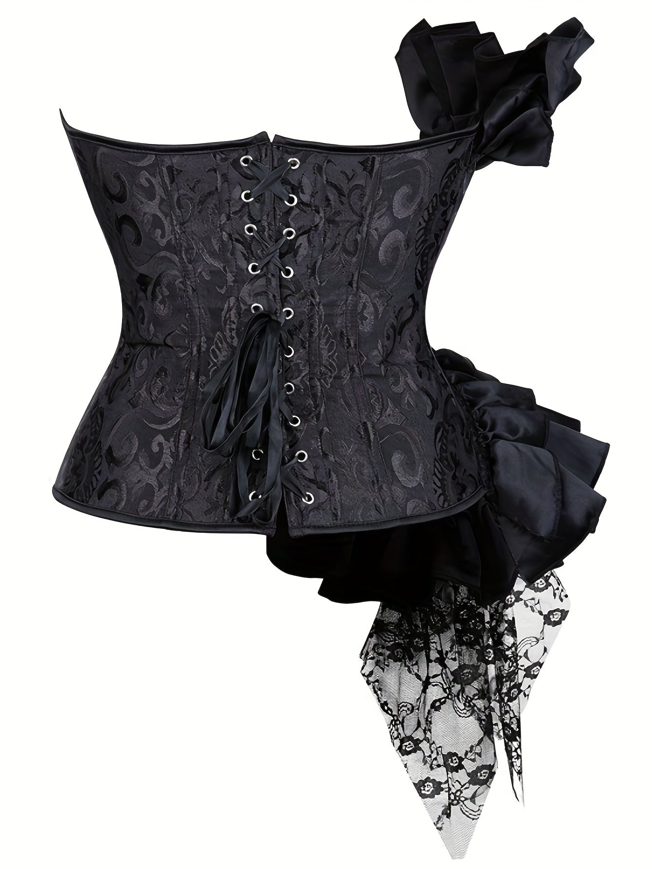 Flirty Ruffle Strapless Corset Bustier - Ultimate Tummy Control Shapewear - Adjustable Lace-Up Jacquard Body Sculptor for Women