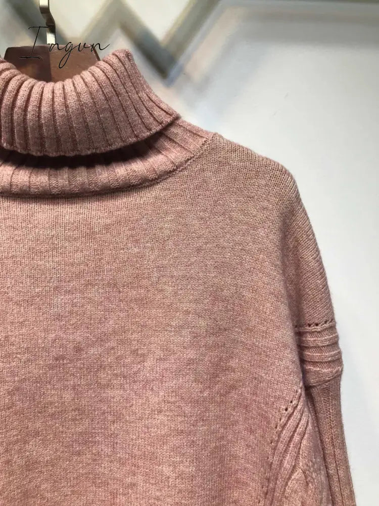 Ingvn - sweater set women tracksuit spring autumn knitted suits 2 piece set warm turtleneck sweater pullovers wide legs pants