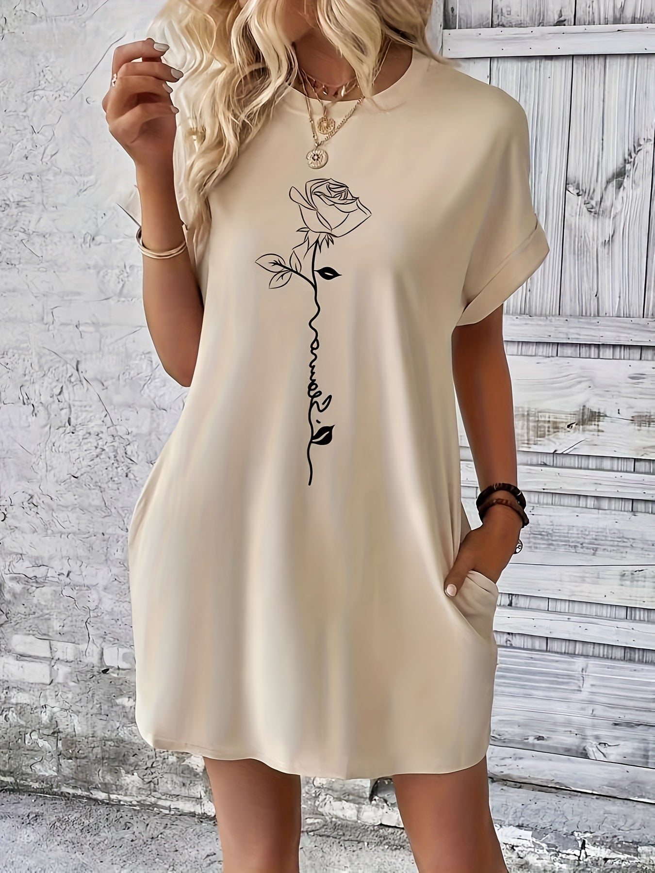 Breezy Floral Crew-Neck Dress - Lightweight & Comfortable for Everyday Spring/Summer Elegance, Women’s Fashion