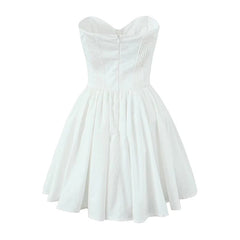 Summer White Mini Strapless Dress Sexy Elegant Fit and Flare Birthday Party Dresses Low Waist Cotton Women's Clothing