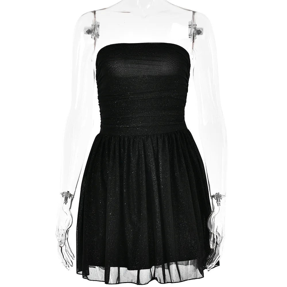 Ingvn  Sexy Strapless Tunics Bandage A-line Birthday Party Dress Women's Sleeveless High Waist Backless Zip-up Short Evening Dresses