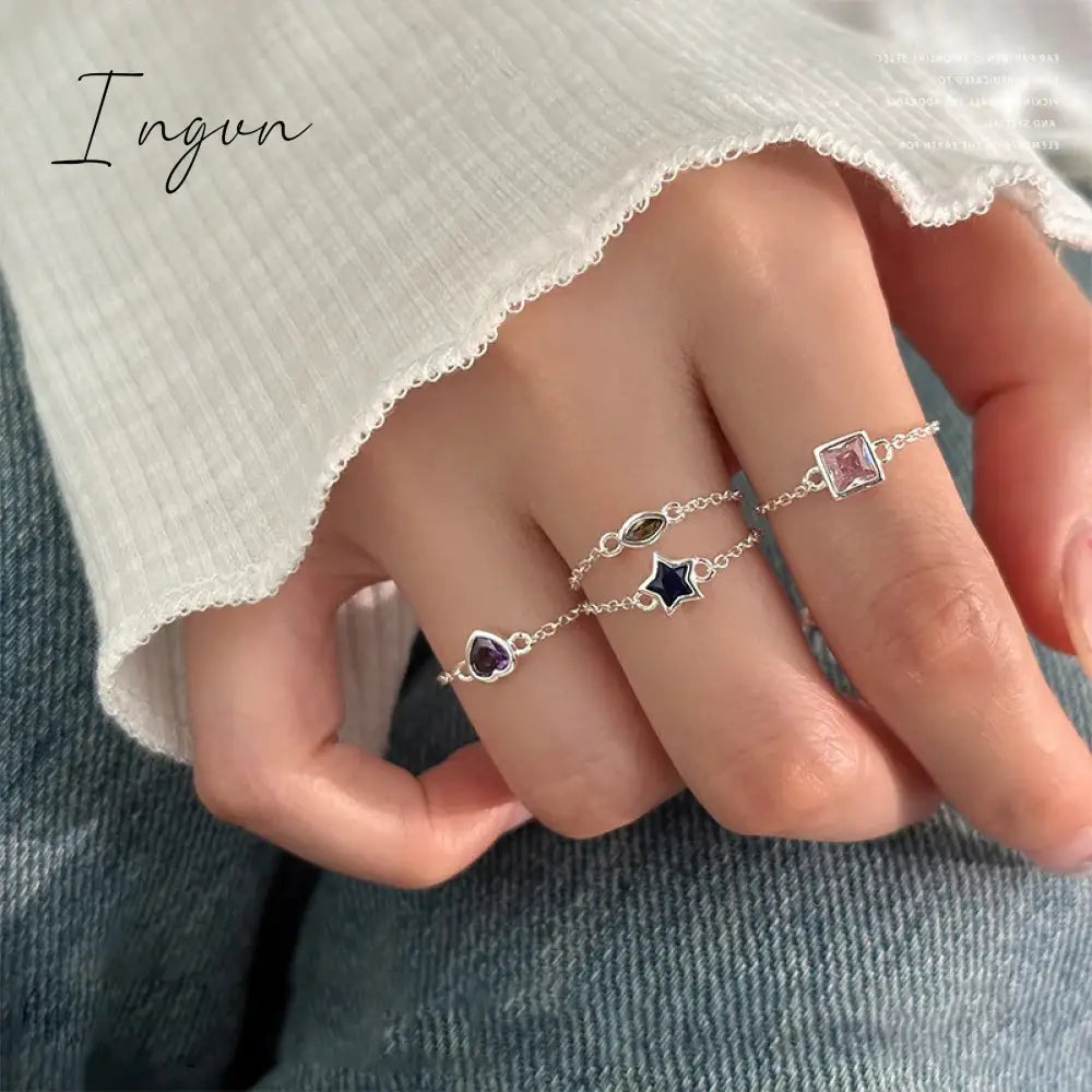 Kpop Star Crystal Zircon Rings Pink Girl Adjustable Chain Ring for Women Wedding Engagement Rings Y2K Rings Aesthetic Jewelry