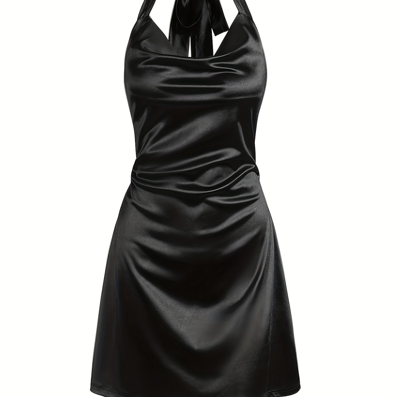 Sexy Satin Cowl Neck Halter Dress - Backless Mini Dress for Evening Party - Women's Clothing