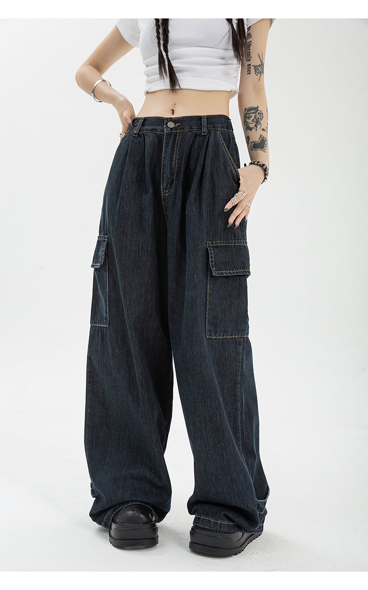 Harajuku Oversize Cargo Pants Women Japanese Streetwear Loose Wide Leg Trousers for Female Pockets Baggy Jeans Pant
