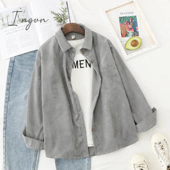 Ingvn - Corduroy Shirts Womens Tops And Blouses Long Sleeve Spring Ladies Solid Loose Boyfriend Style Shirt