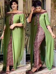 Ingvn - Leopard Loose Bodycon Fashion outdoor WomenMaxi  Dress Leisure Patchwork Strapless Sexy Ethnic Style African vestidos