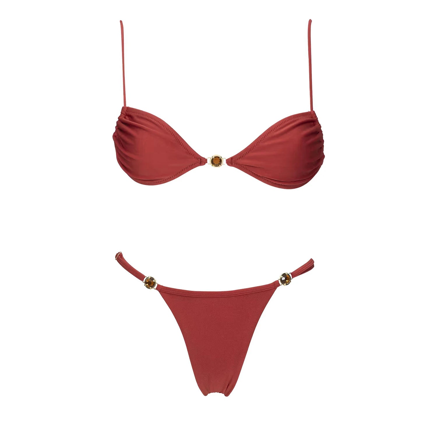 Red Diamond Swimsuit With Beach Pant Sexy Bikini Women Bandeau Biquini Female Push Up Swimwear Vacation Wear Bathing Suit Outfit