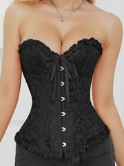 Women's Lace Up Boned Overbust Corset Bustier Lingerie Bodyshaper Top