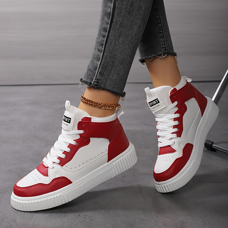 Women's Casual Sneakers - Versatile Lace-Up Mid-Top Shoes with Soft EVA Sole, Faux Cover, All-Season Comfort