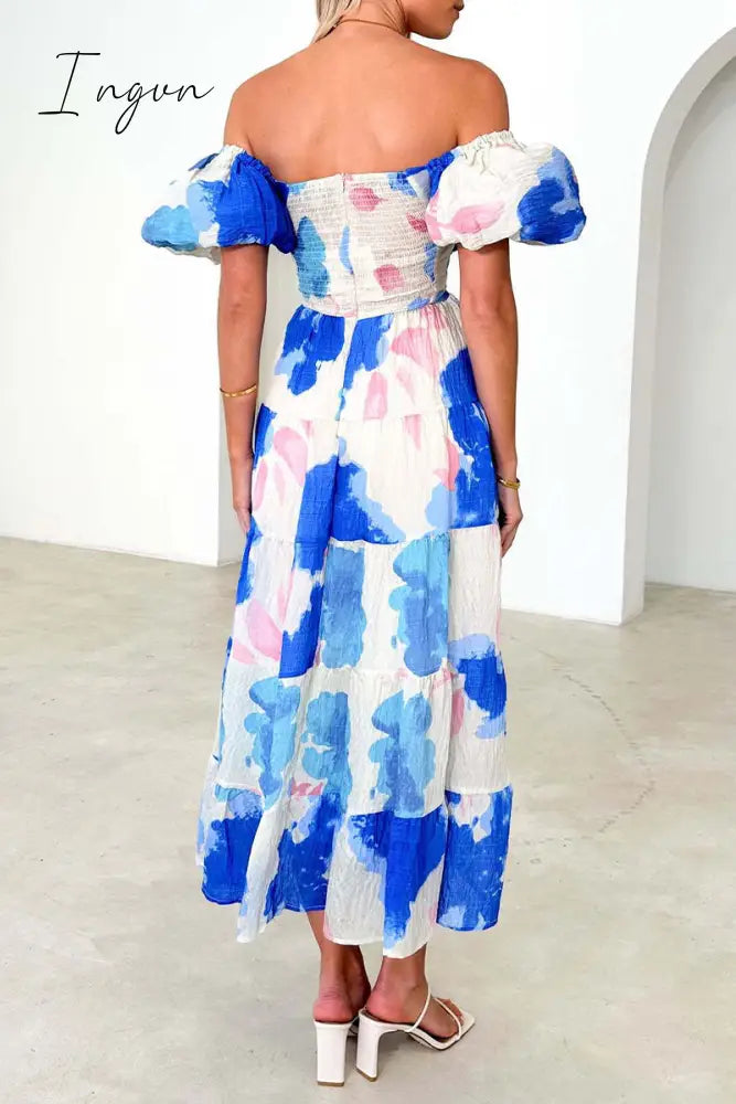 Ingvn - Sweet Elegant Floral Hollowed Out Off the Shoulder Printed Dress Dresses