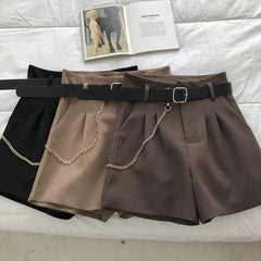 New Summer Women's Shorts Button Solid Color Pocket Casual High Waist Suit Shorts Casual Thin Women Clothing + Send Belt