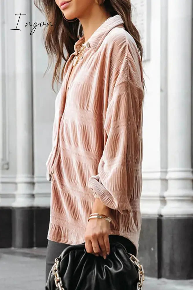 Ingvn - Elegant Solid Fold Turndown Collar Tops