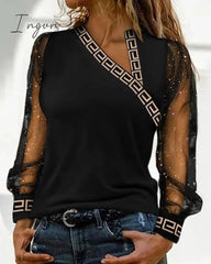 Ingvn - Casual Mesh Sleeve Blouses Fashion Spring Female T-shirts Woman Clothes Dew Shoulder Top