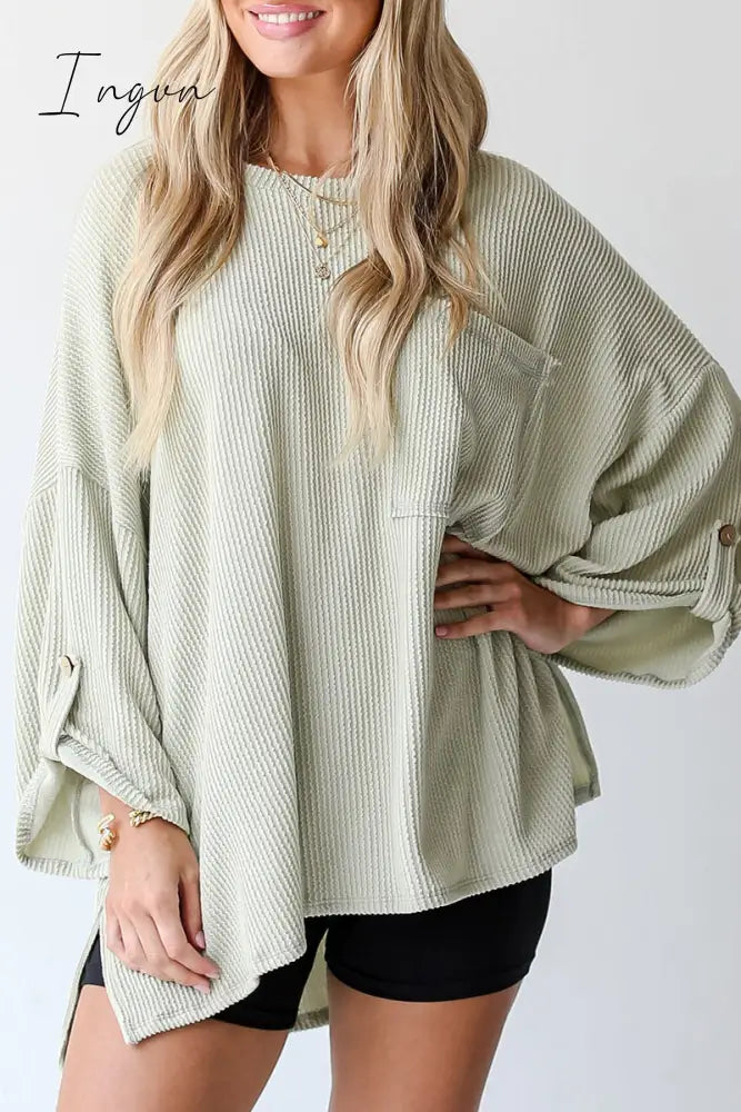 Ingvn - Casual Solid Pocket O Neck Tops