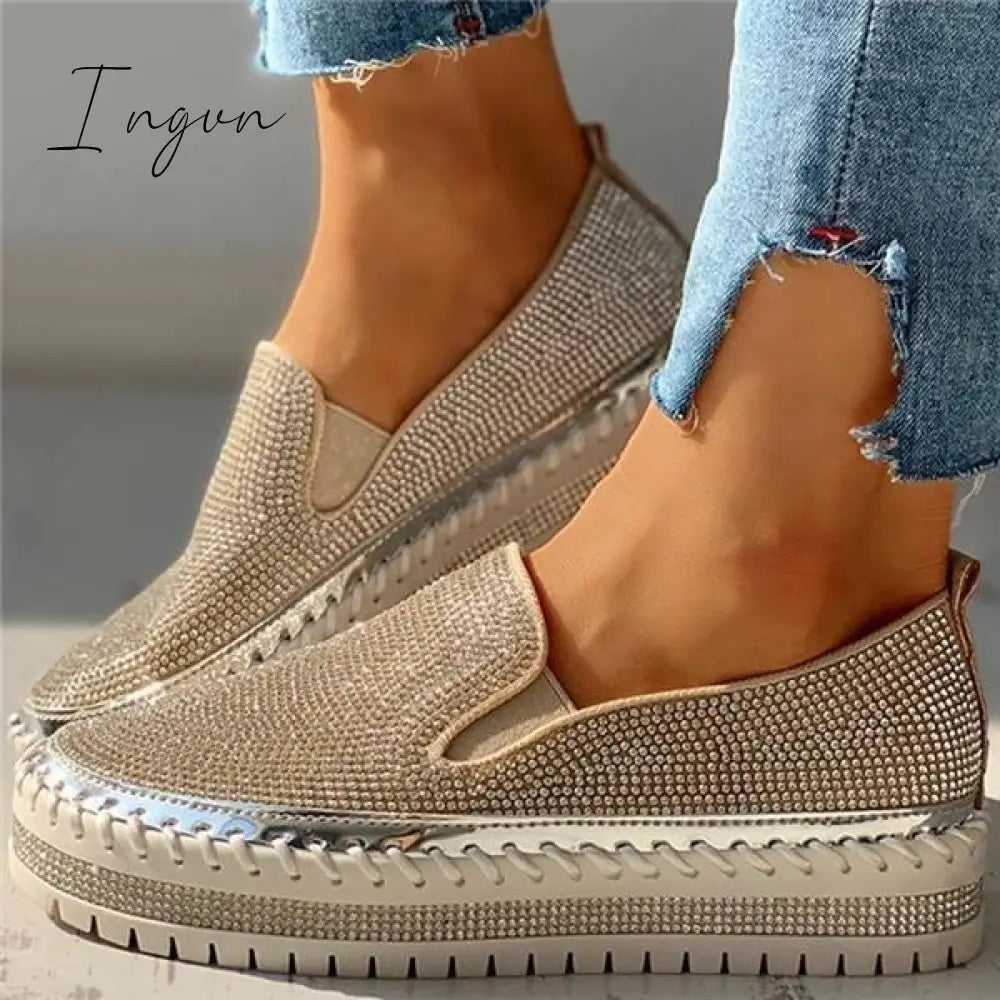 Ingvn - Women Casual Fashion Rhinestone Slip-on Sneakers