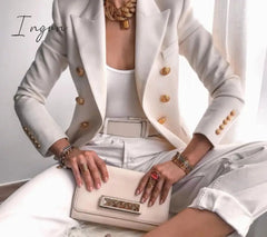 Ingvn - Winter Women Blazer Double Breasted Blazer Coat Fashion Slim long Sleeve Elegant Suit Jacket Office Women Blazer