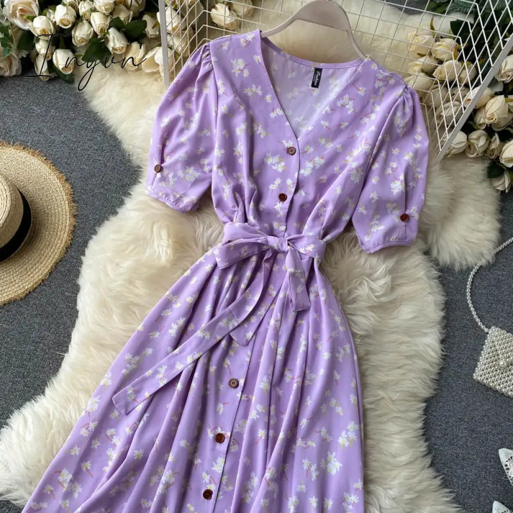 Ingvn - beach Red elegant sexy Dress women Summer Autumn V-neck polka dot midi dress waist split dress vestidos de fiesta clothes