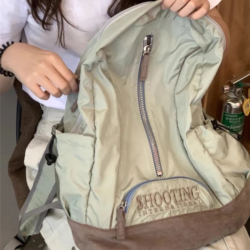 INGVN  Japanese Y2k Aesthetic Letter Embroidery Bags Women Korean Ins Vintage High-capacity Schoolbags College Student Casual Backpacks