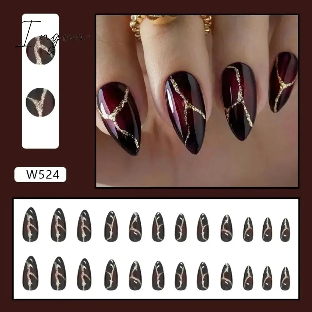 Simple French Wearable False Nails Almond Colorful Stripes Colorblock Design Manicure Fake Nails Line Full Cover Press On Nail