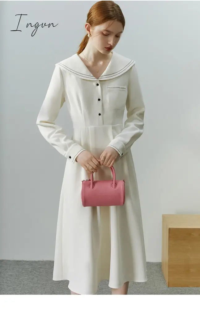 Ingvn - Elegant Women Dress Vintage Long Sleeve Black Y2K New Korean Fashion Casual Office Ladies High Quality Autumn Midi Female Dress