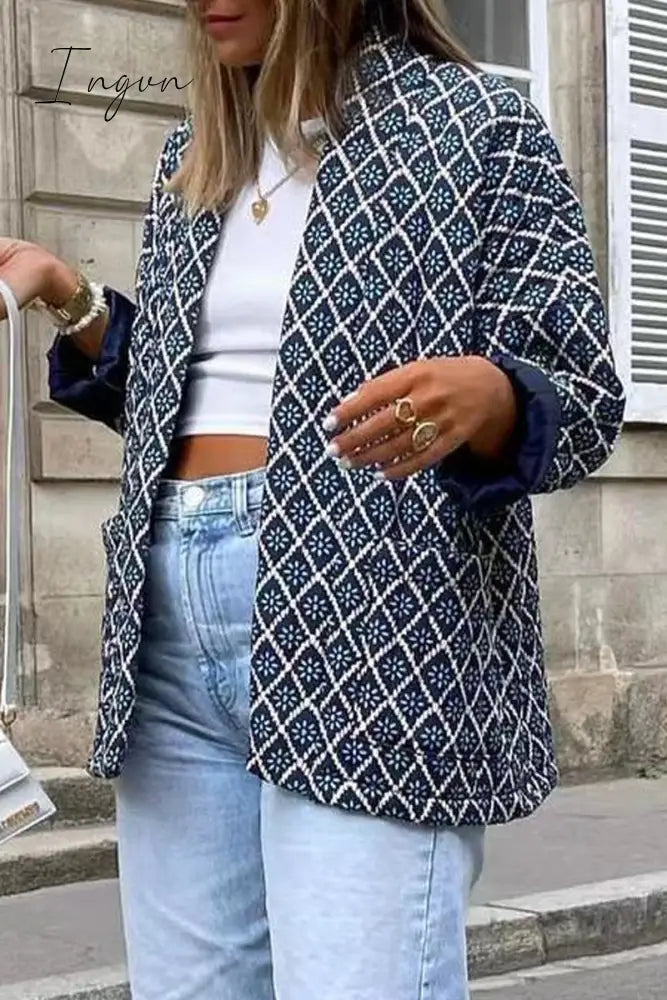 Ingvn - Elegant Geometric Patchwork Pocket Cardigan Collar Outerwear