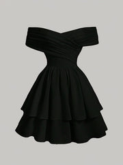 Elegant Sleeveless A-line Off Shoulder Dress - Ruffle Hem Solid Color Spring & Summer Women's Clothing